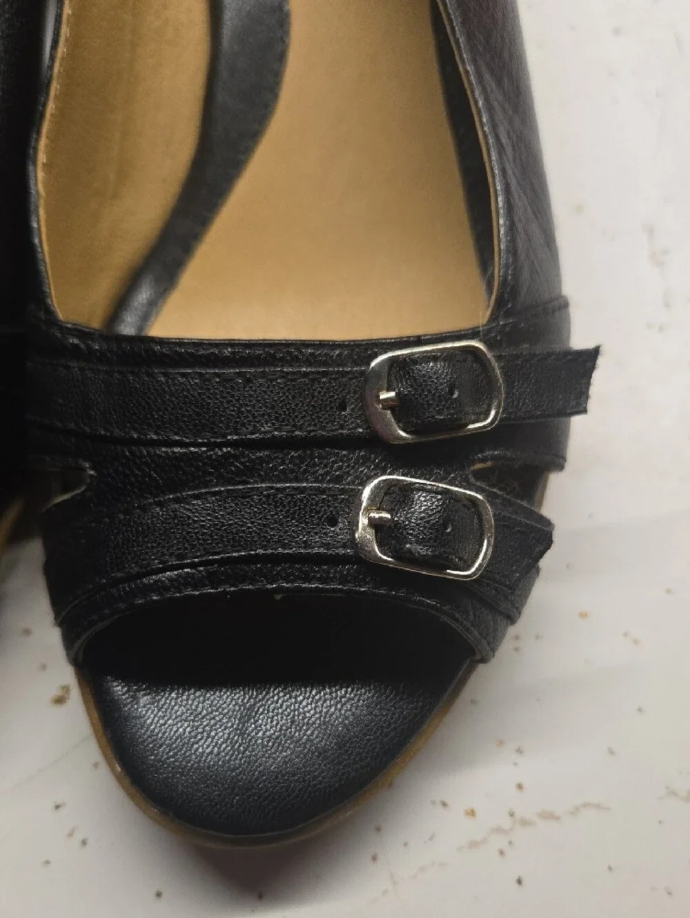 Eurosoft Black Slingback Peep-Toe Sandals with Buckle Detail